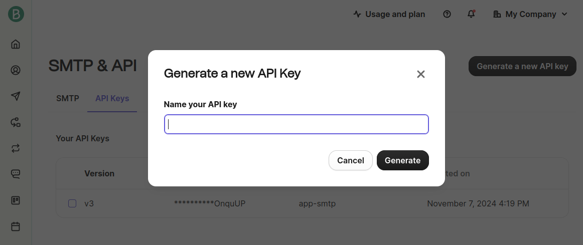 Brevo Create API Key